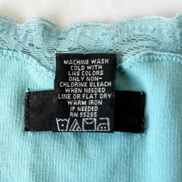 Express Turquoise Lace Trim V Neck Long Sleeve Stretch Knit Shirt - Women's XL - Picture 7 of 11